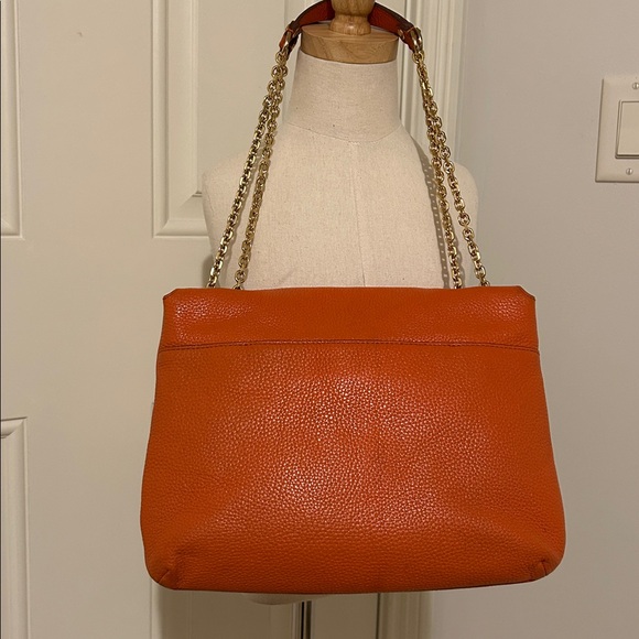 MCM Chain Orange Pebbled Leather Shoulder Crosdbody Bag - Picture 4 of 15